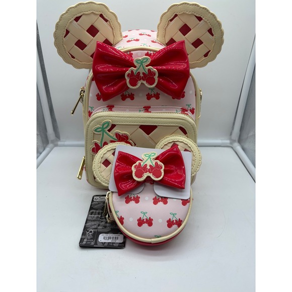 Loungefly Handbags - Disney Minnie Mouse Cherry Pie mini backpack and coin purse